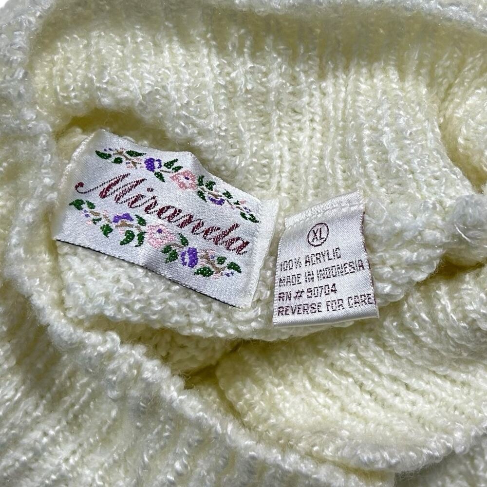 VTG Miranda Ivory White Mock Neck Sweater Pearl Buttons Vintage Knit Sz XL - Picture 9 of 9